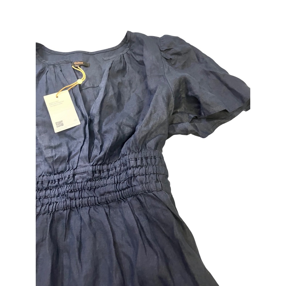 Quince 100% European Linen Smocked Waist Tiered Maxi Dress Navy Blue Medium NWT - Picture 8 of 14
